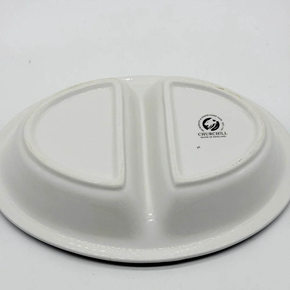 Vtg Churchill of England Blue Willow Divided‎ Oval Vegetable Serving Dish Bowl